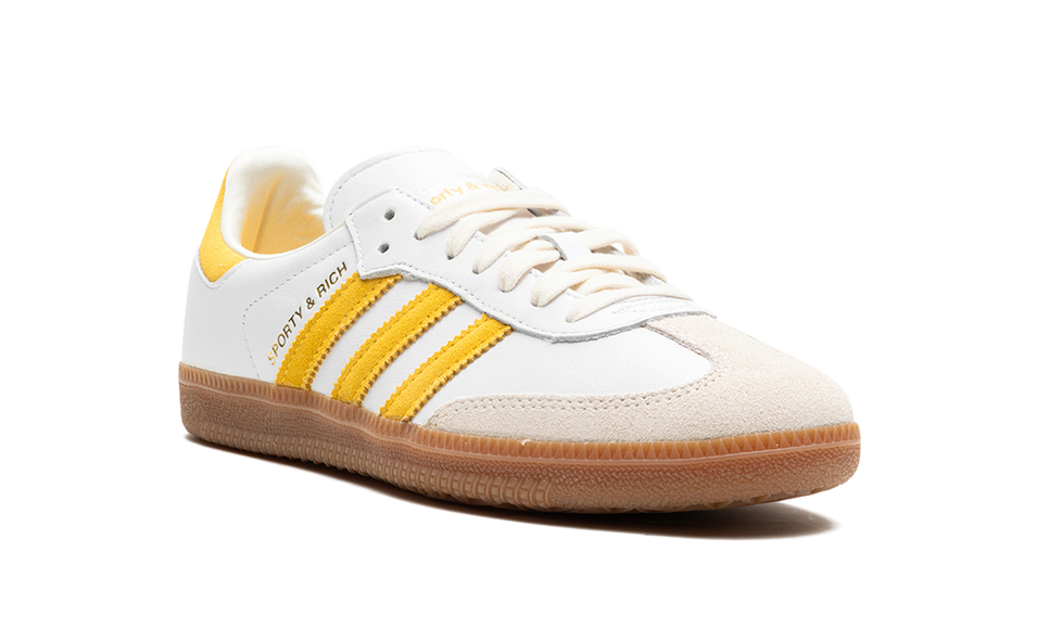 Adidas Samba Sporty & Rich White Bold Gold IF5661 SneakerMood Front three-quarter view