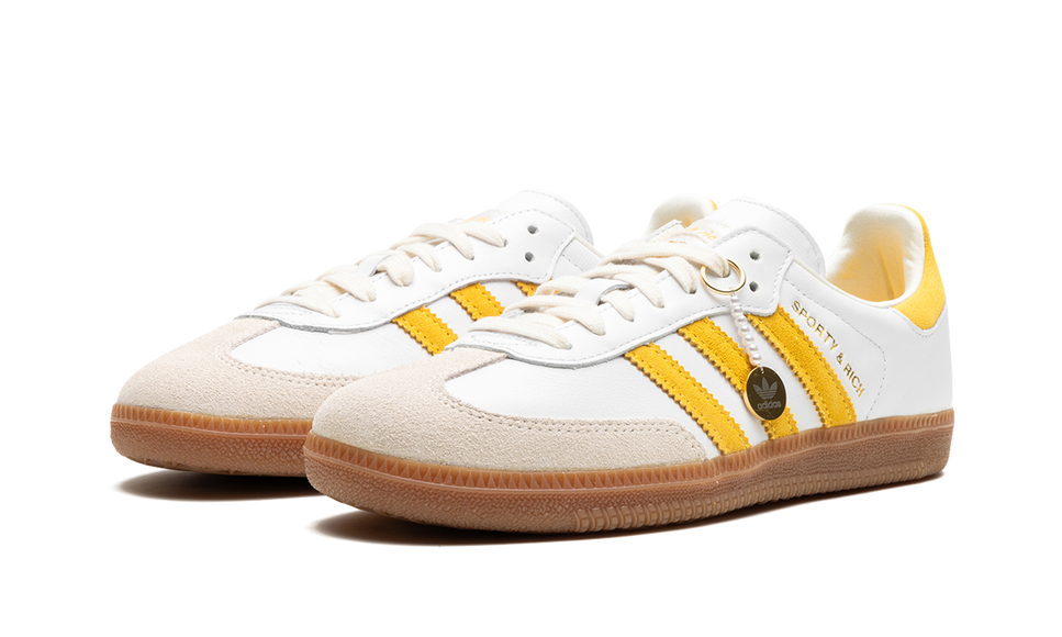 Adidas Samba Sporty & Rich White Bold Gold IF5661 SneakerMood Pair, front three-quarter view