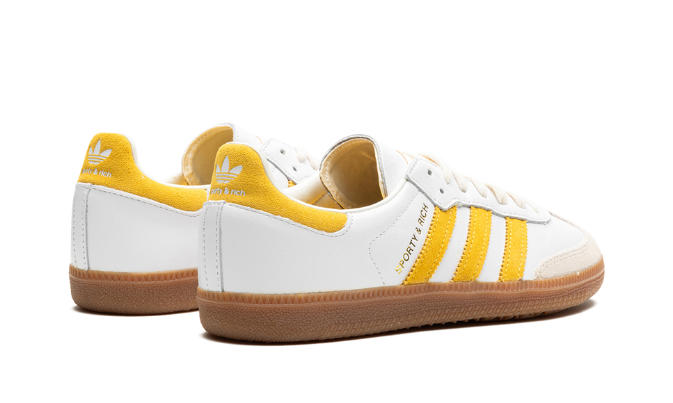 Adidas Samba Sporty & Rich White Bold Gold IF5661 SneakerMood Pair, rear three-quarter view