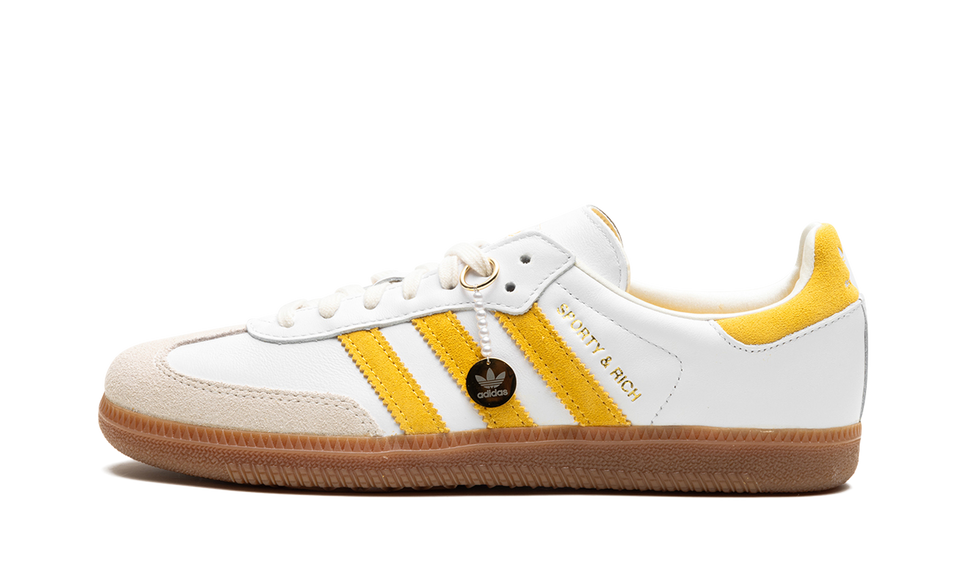 Adidas Samba Sporty & Rich White Bold Gold IF5661 SneakerMood Side view, toe pointing left