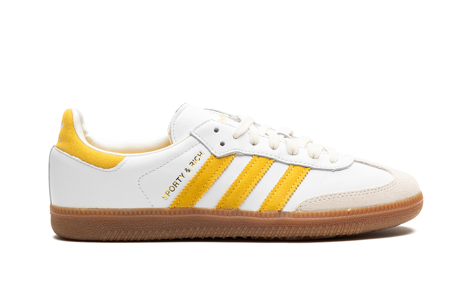 Adidas Samba Sporty & Rich White Bold Gold IF5661 SneakerMood Side view, toe pointing right