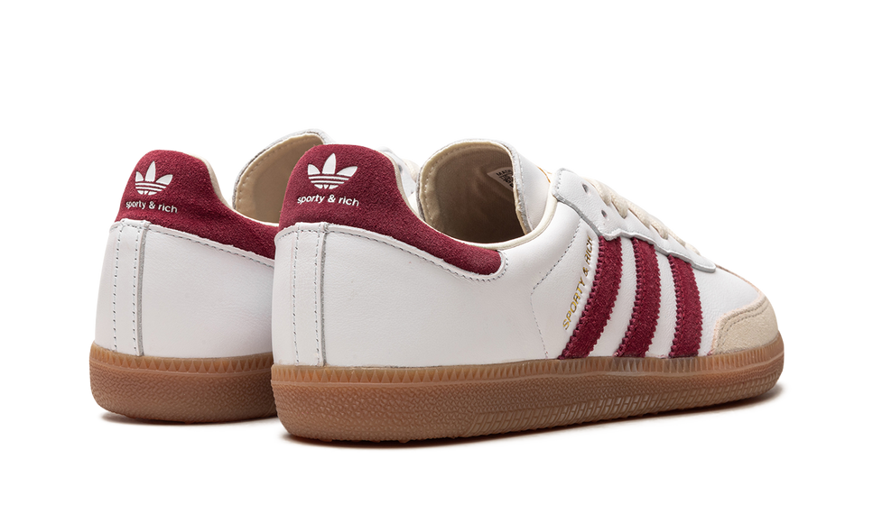 Adidas Samba Sporty & Rich White Collegiate Burgundy IF5660 SneakerMood Pair, rear three-quarter view