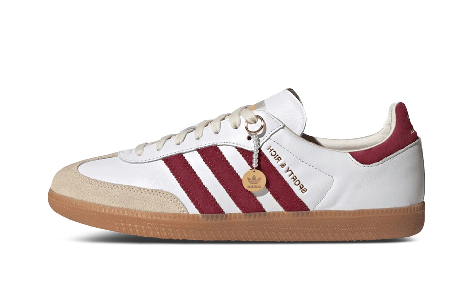 Adidas Samba Sporty & Rich White Collegiate Burgundy IF5660 SneakerMood Side view, toe pointing left