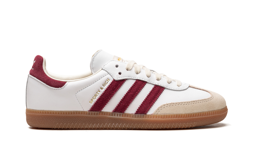 Adidas Samba Sporty & Rich White Collegiate Burgundy IF5660 SneakerMood Side view, toe pointing right