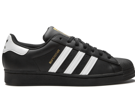 Adidas Superstar Core Black Cloud White Gold EG4959 SneakerMood Side view, toe pointing right