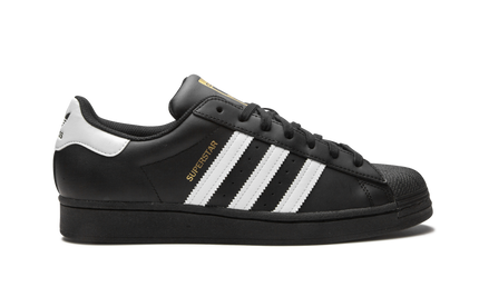 Adidas Superstar Core Black Cloud White Gold EG4959 SneakerMood Side view, toe pointing right