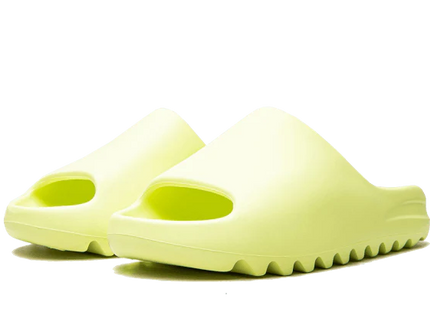 Adidas Yeezy Slide Glow Green (2022/2023 Restock) HQ6447 SneakerMood Pair, front three-quarter view