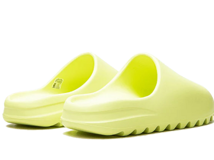 Adidas Yeezy Slide Glow Green (2022/2023 Restock) HQ6447 SneakerMood Pair, rear three-quarter view