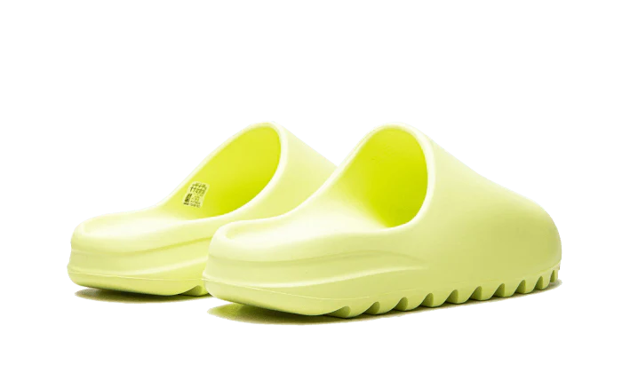 Adidas Yeezy Slide Glow Green (2022/2023 Restock) HQ6447 SneakerMood Pair, rear three-quarter view