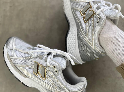 New Balance 1906R White Rain Cloud Silver Metallic M1906RI SneakerMood Lifestyle view