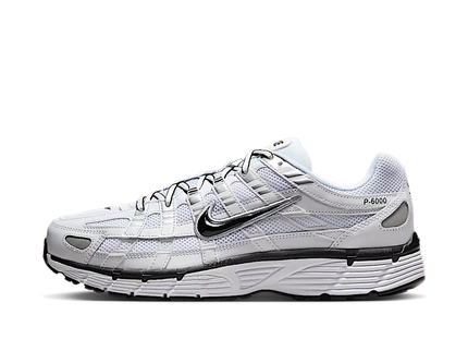 Nike P-6000 White Metallic Silver Black CD6404-107 SneakerMood Side view, toe pointing left