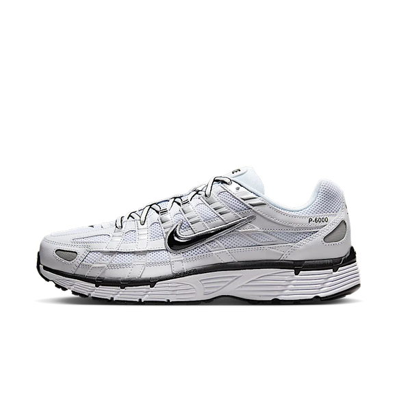 Nike P-6000 White Metallic Silver Black CD6404-107 SneakerMood Side view, toe pointing left