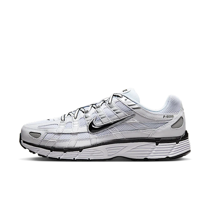 Nike P-6000 White Metallic Silver Black CD6404-107 SneakerMood Side view, toe pointing left