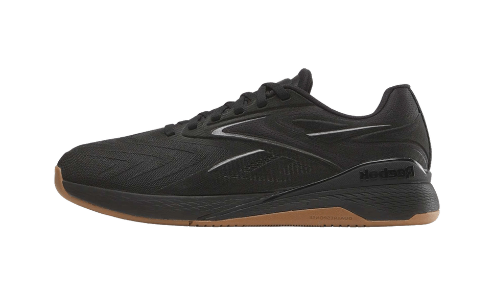 Reebok Nano X5 Edge Black Grey Gum 100244425 SneakerMood Side view, toe pointing left