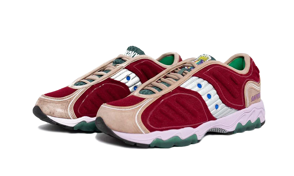 Saucony Matrix Jae Tips No Shoes In The House Burgundy S70922-1 SneakerMood Pair, front three-quarter view
