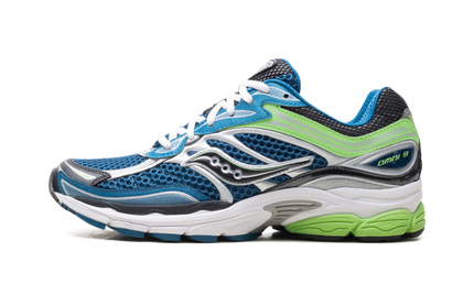 Saucony ProGrid Omni 9 Blue Lime S70739-29 SneakerMood Side view, toe pointing left