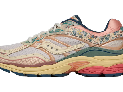 Saucony ProGrid Omni 9 Floral Beige Blue S71015-1 SneakerMood Side view, toe pointing left