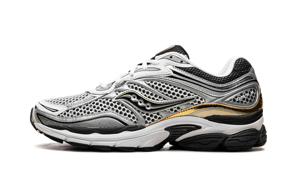 Saucony ProGrid Omni 9 Silver Gold S70739-9 SneakerMood Side view, toe pointing left