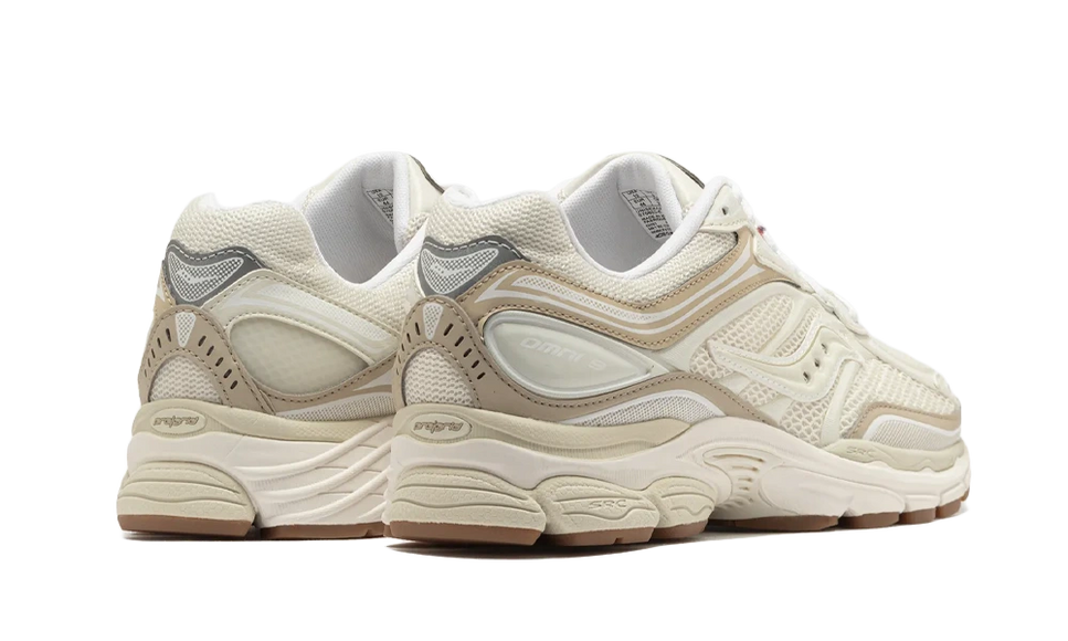 Saucony ProGrid Omni 9 Tomorrow, Meet Yesterday Beige Gum S70832-5 SneakerMood Pair, rear three-quarter view