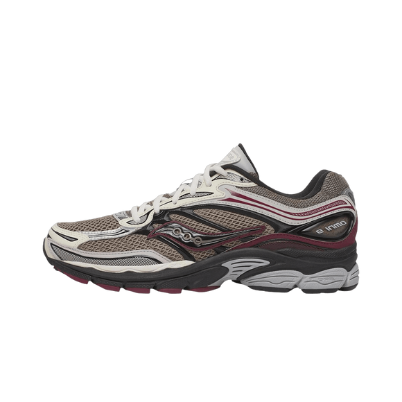 Saucony ProGrid Omni 9 Tomorrow, Meet Yesterday Pack Tan Maroon S70832-8 SneakerMood Side view, toe pointing left