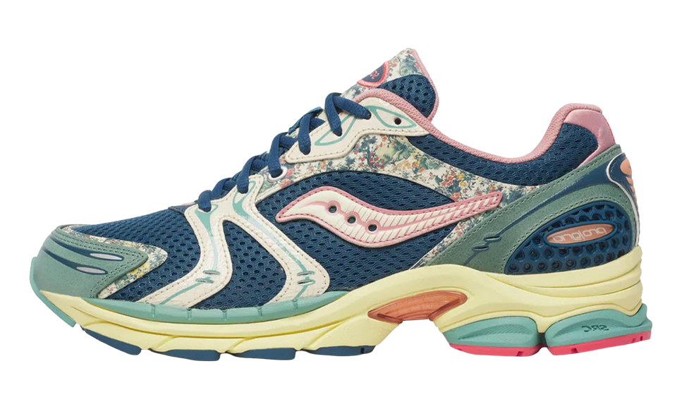 Saucony ProGrid Triumph 4 Floral Blue Beige S71015-2 SneakerMood Side view, toe pointing left