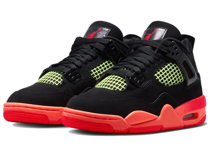 SneakerMood Air Jordan 4 Retro Black Infrared Barely Volt (GS) Front Pair