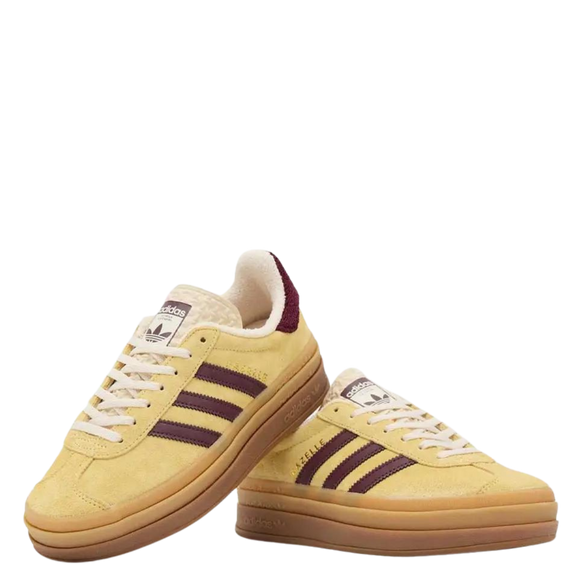 adidas Gazelle Bold Yellow/Maroon IF5937 SneakerMood Pair front three-quarter view