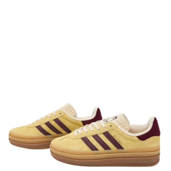 adidas Gazelle Bold Yellow/Maroon IF5937 SneakerMood Pair front three-quarter view