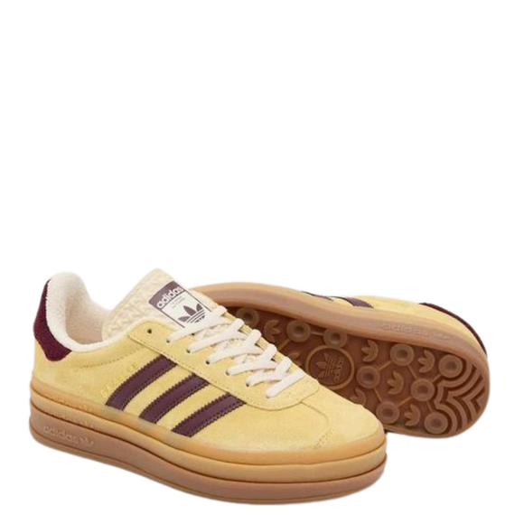 adidas Gazelle Bold Yellow/Maroon IF5937 SneakerMood Pair side and outsole view
