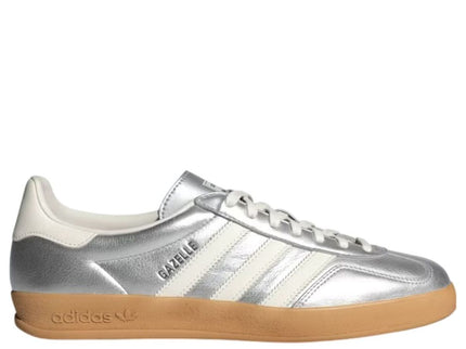 adidas Gazelle Indoor Silver Metallic Core White JR1206 SneakerMood Side view, toe pointing right