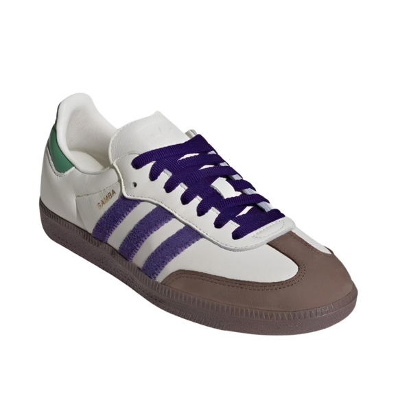 adidas Samba OG Off White Core Purple Green Brown ID8349 SneakerMood Front three-quarter view