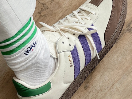 adidas Samba OG Off White Core Purple Green Brown ID8349 SneakerMood On-foot view