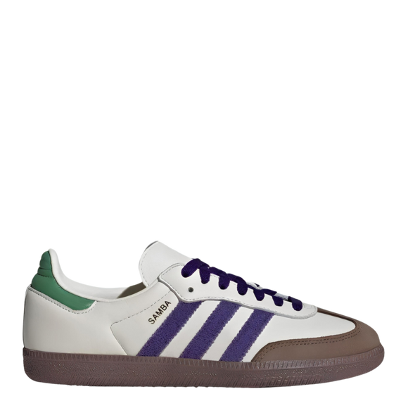 adidas Samba OG Off White Core Purple Green Brown ID8349 SneakerMood Side view toe pointing right