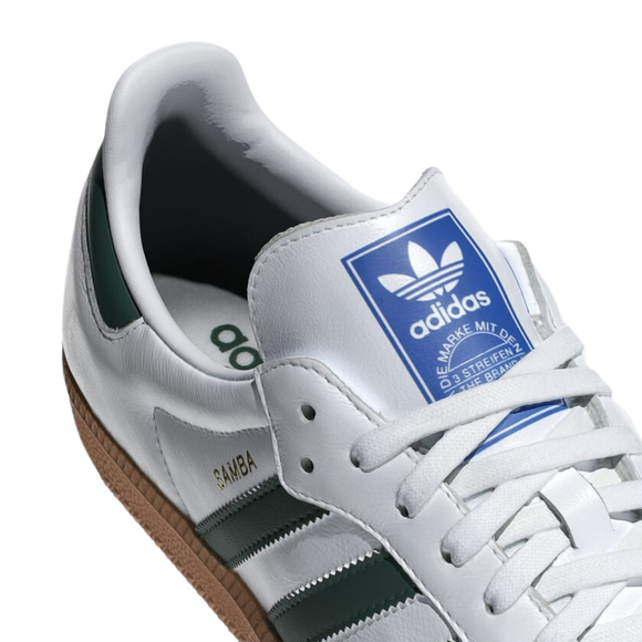 adidas Sambae White Collegiate Green Gum ID0440 SneakerMood Laces and tongue detail
