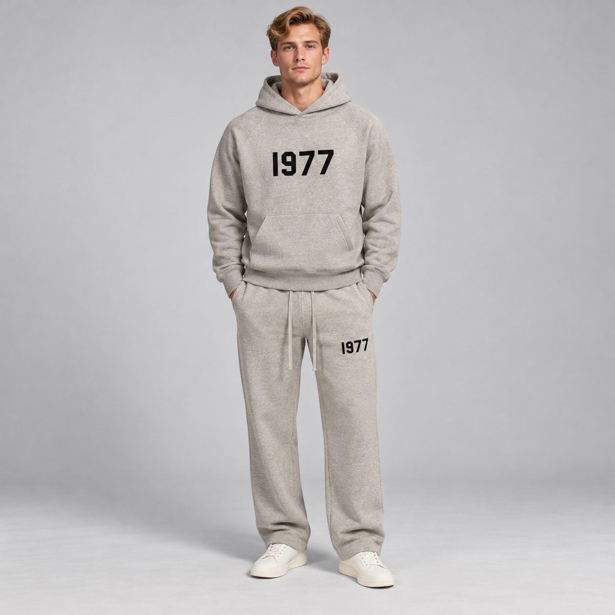 Essentials 1977 Dark Oatmeal Relaxed Winter Set Studio Model SneakerMood