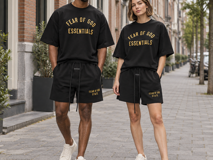 Essentials Black Gold Jersey Summer Set Streetwear Couple SneakerMood