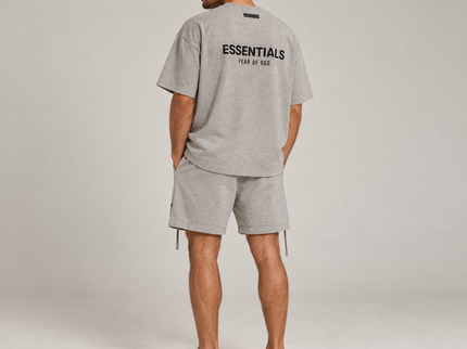 Essentials Dark Oatmeal Summer Set Studio Model Back SneakerMood
