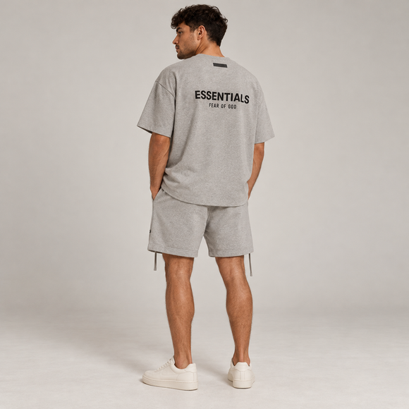 Essentials Dark Oatmeal Summer Set Studio Model Back SneakerMood