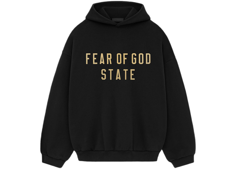 Essentials Fleece Black Gold Hoodie Front SneakerMood