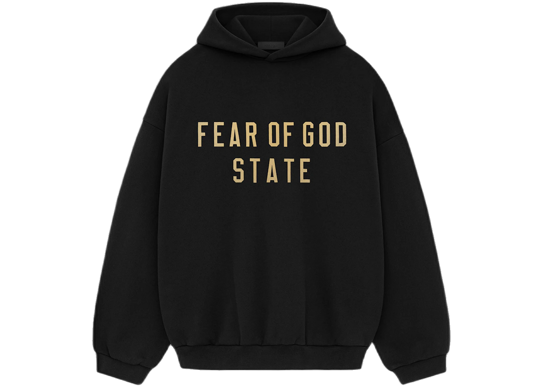 Essentials Fleece Black Gold Hoodie Front SneakerMood