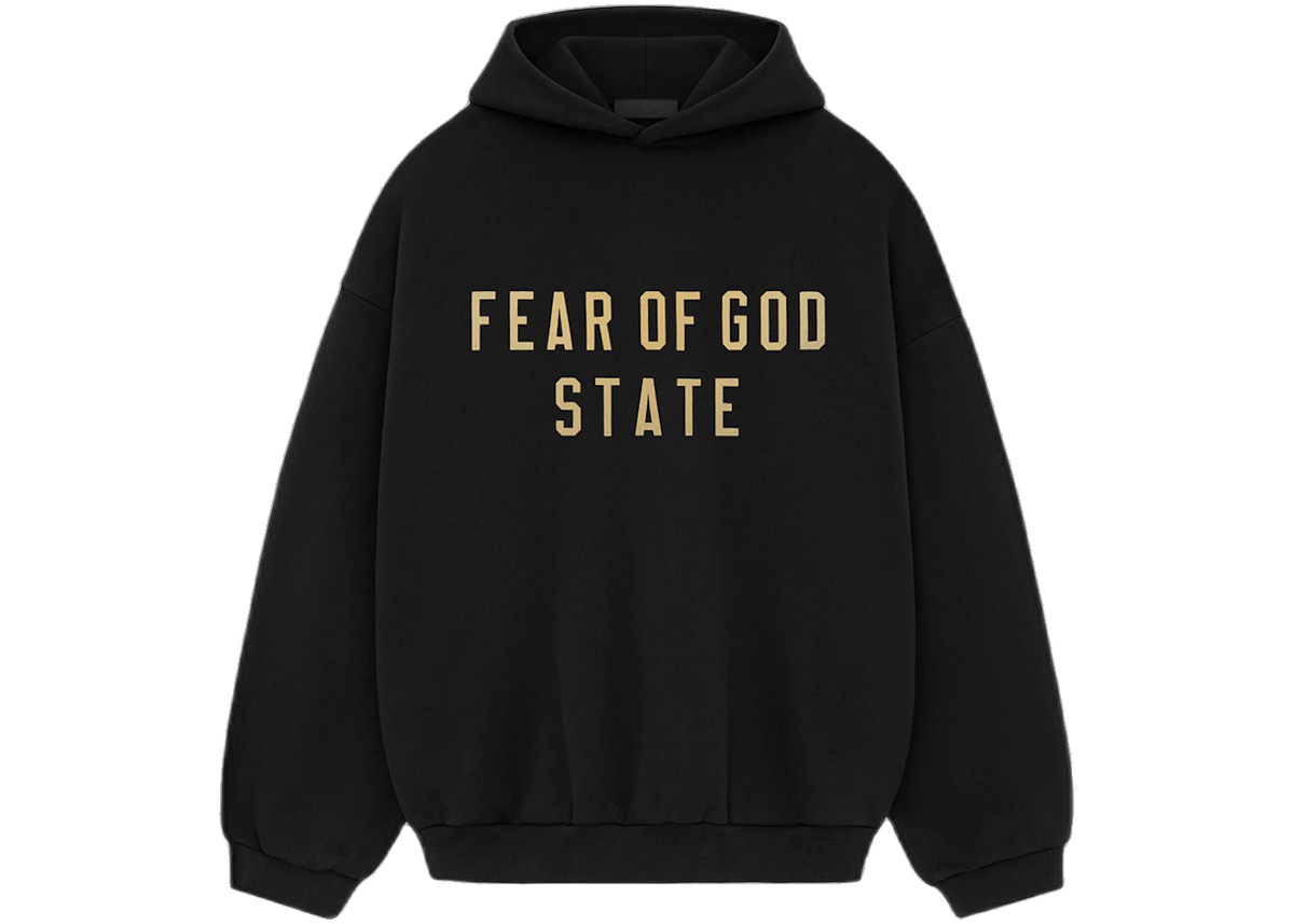 Essentials Fleece Black Gold Hoodie Front SneakerMood