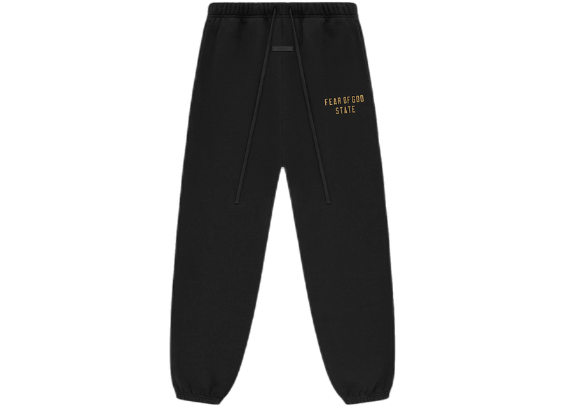 Essentials Fleece Black Gold Sweatpant Front SneakerMood