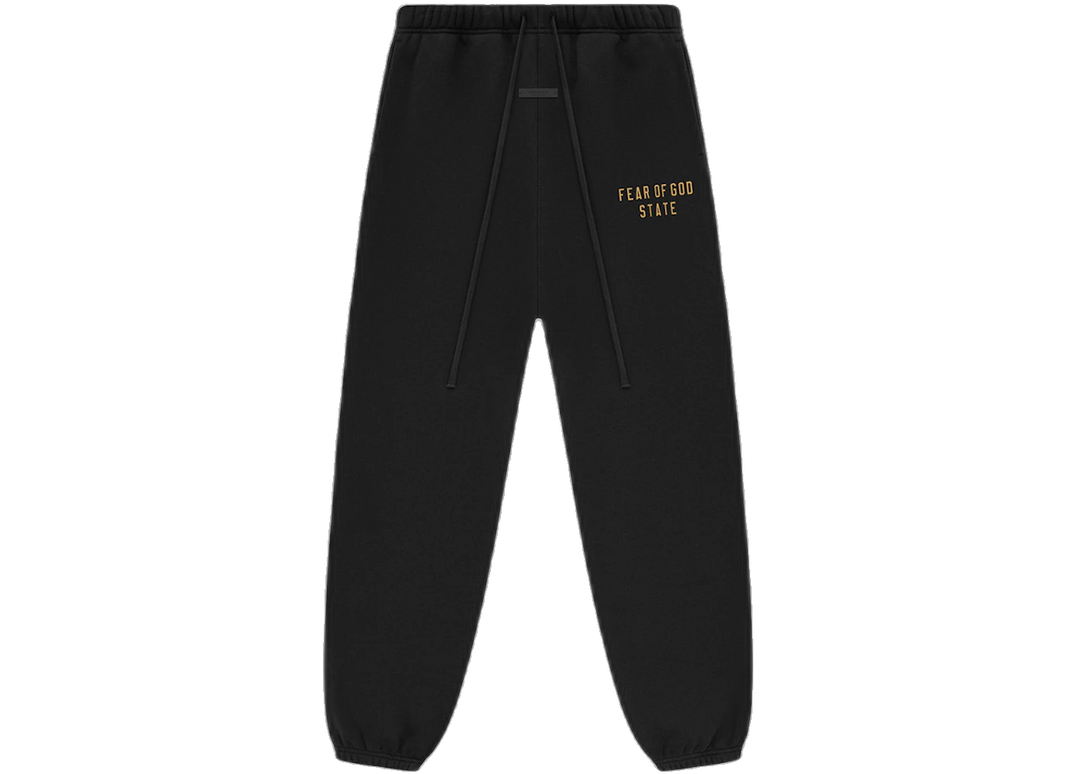 Essentials Fleece Black Gold Sweatpant Front SneakerMood
