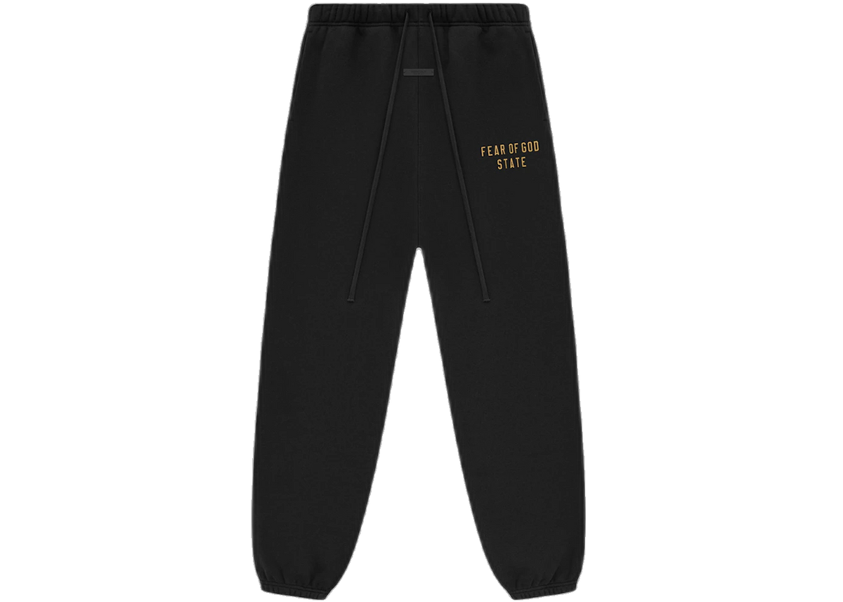 Essentials Fleece Black Gold Sweatpant Front SneakerMood