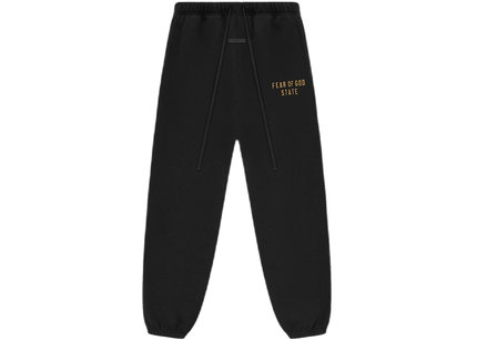 Essentials Fleece Black Gold Sweatpant Front SneakerMood