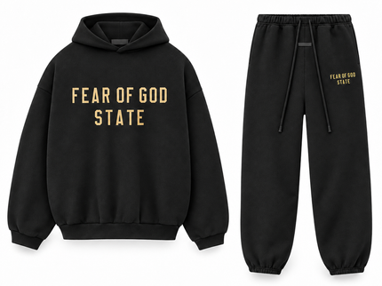 Essentials Fleece Black Gold Winter Set Complete Outfit SneakerMood