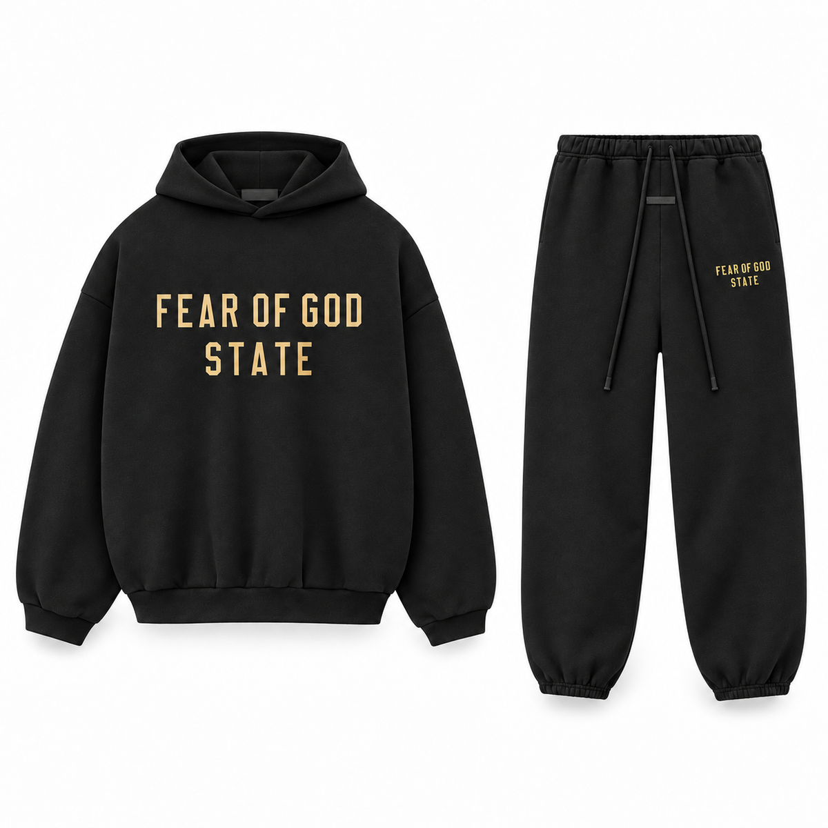 Essentials Fleece Black Gold Winter Set Complete Outfit SneakerMood