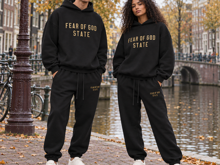 Essentials Fleece Black Gold Winter Set Streetwear Couple SneakerMood