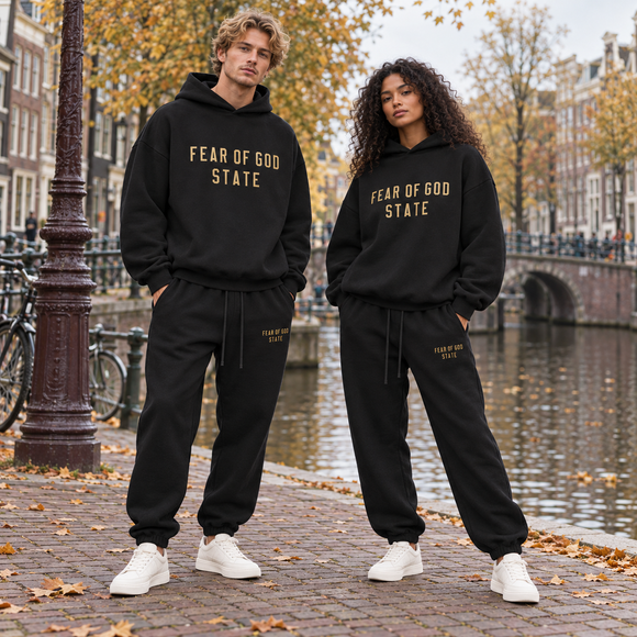 Essentials Fleece Black Gold Winter Set Streetwear Couple SneakerMood