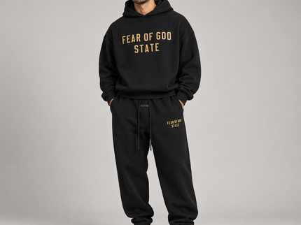 Essentials Fleece Black Gold Winter Set Studio Model SneakerMood